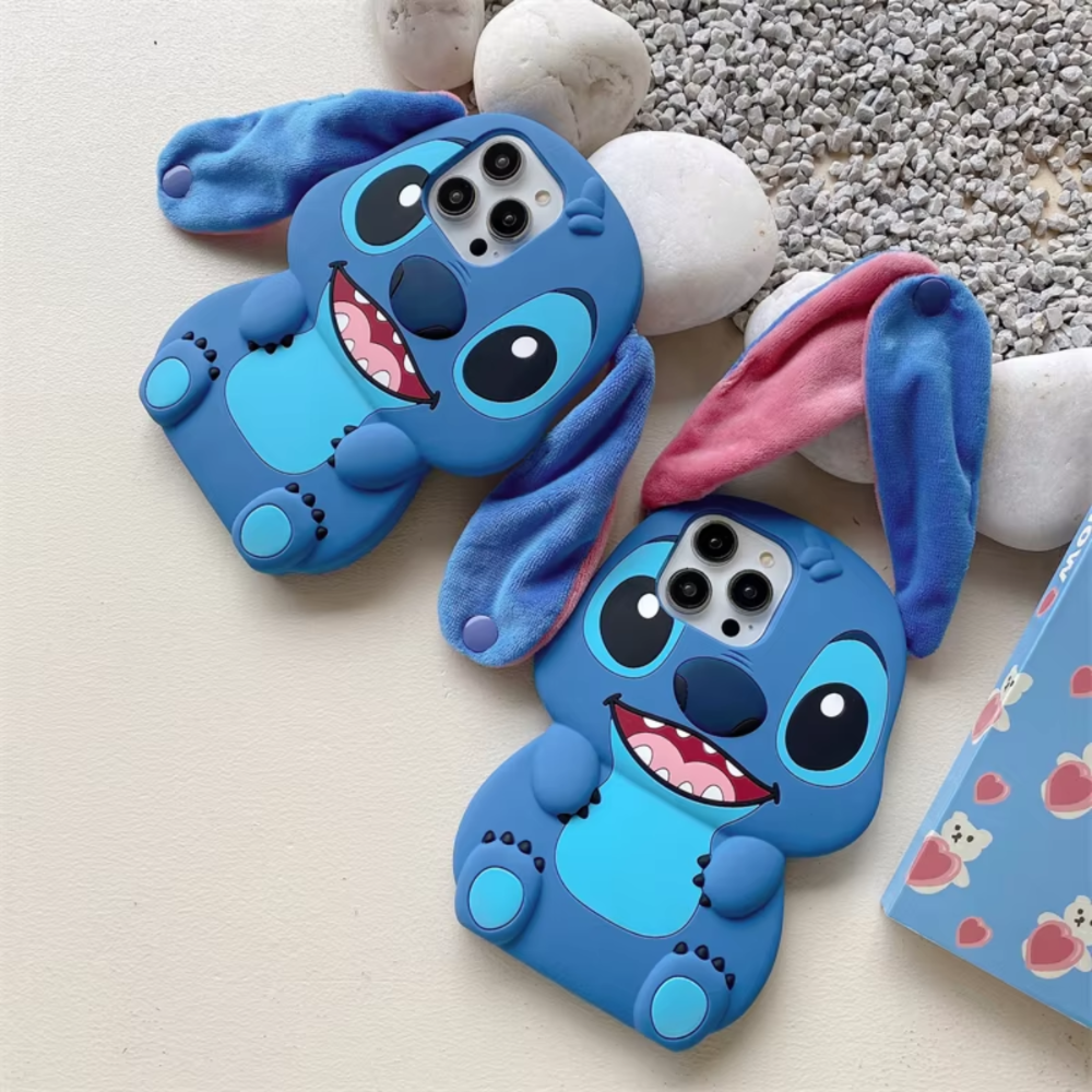 Cute 3D Cartoon Stitch iPhone Case – Soft Plush Ears, Shockproof & Fun Design