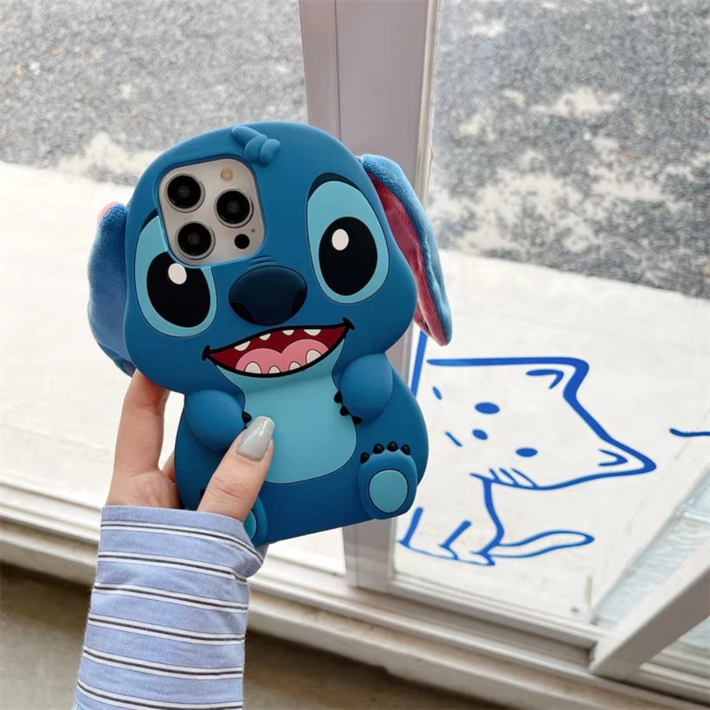 Cute 3D Cartoon Stitch iPhone Case – Soft Plush Ears, Shockproof & Fun Design