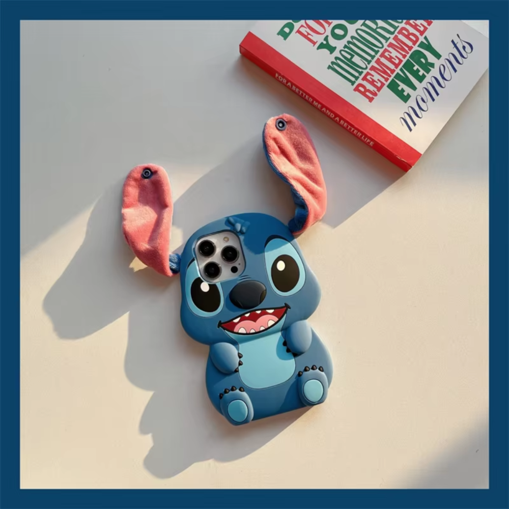 Cute 3D Cartoon Stitch iPhone Case – Soft Plush Ears, Shockproof & Fun Design