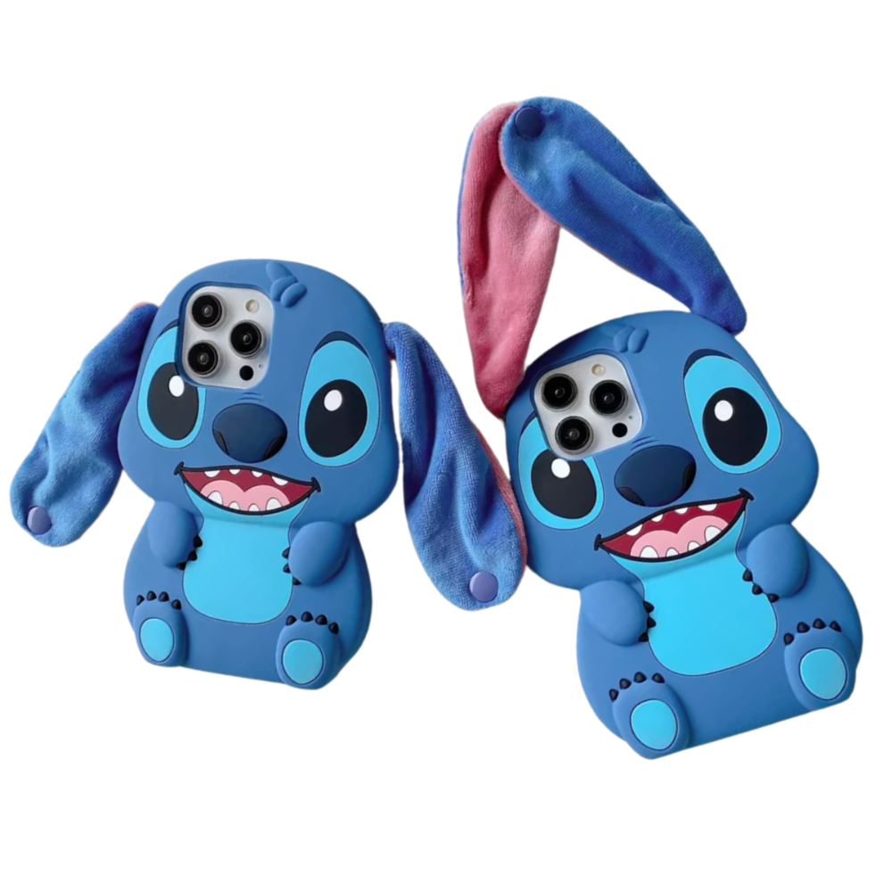 Cute 3D Cartoon Stitch iPhone Case – Soft Plush Ears, Shockproof & Fun Design