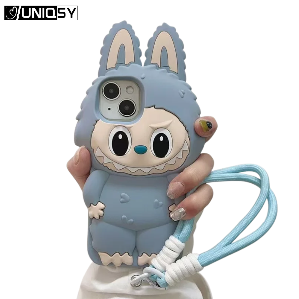 Labubu Soft Silicone Case For iPhone With Lanyard & Holder