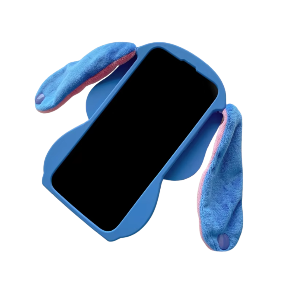 Cute 3D Cartoon Stitch iPhone Case – Soft Plush Ears, Shockproof & Fun Design