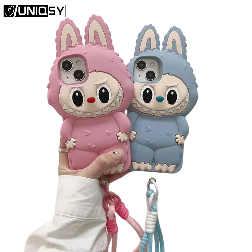 Labubu Soft Silicone Case For iPhone With Lanyard & Holder