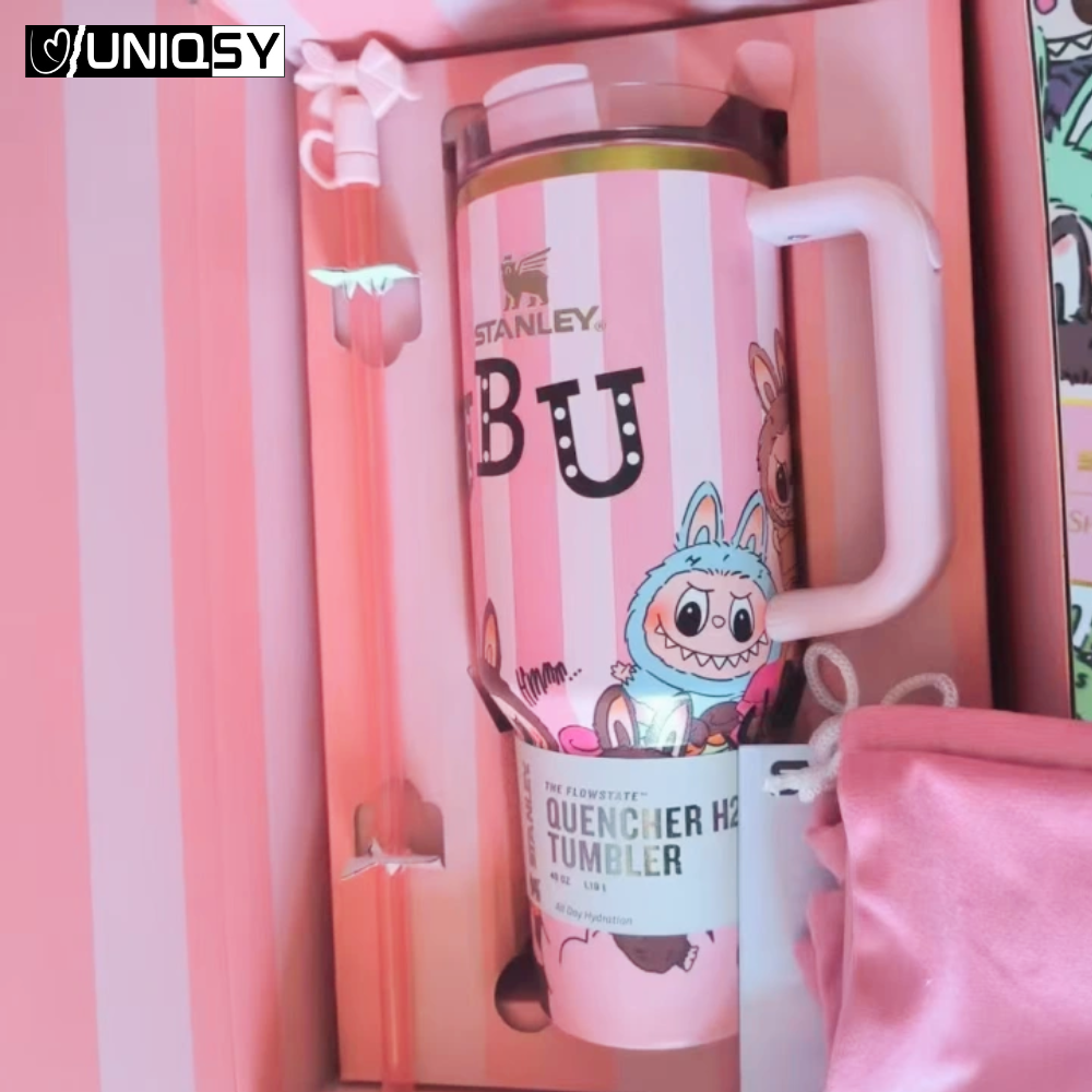 Stanley Labubu Pink Quencher Tumbler with original packaging and gift-ready box