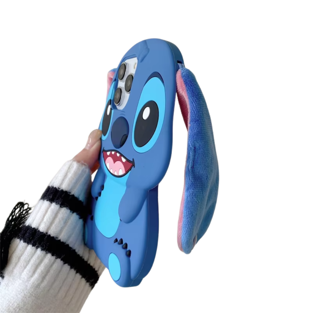 Cute 3D Cartoon Stitch iPhone Case – Soft Plush Ears, Shockproof & Fun Design
