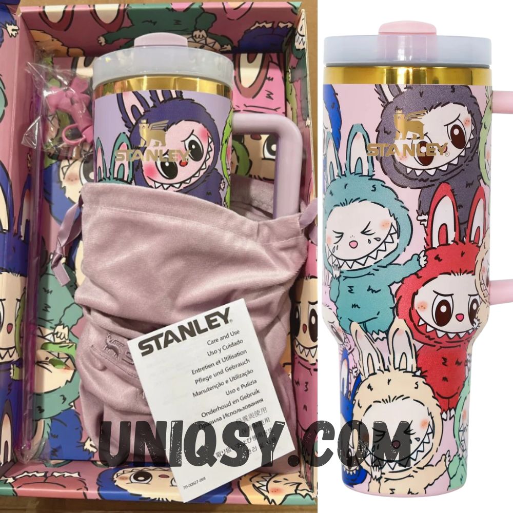 Front view of Stanley Labubu 40 oz Tumbler with character artwork
