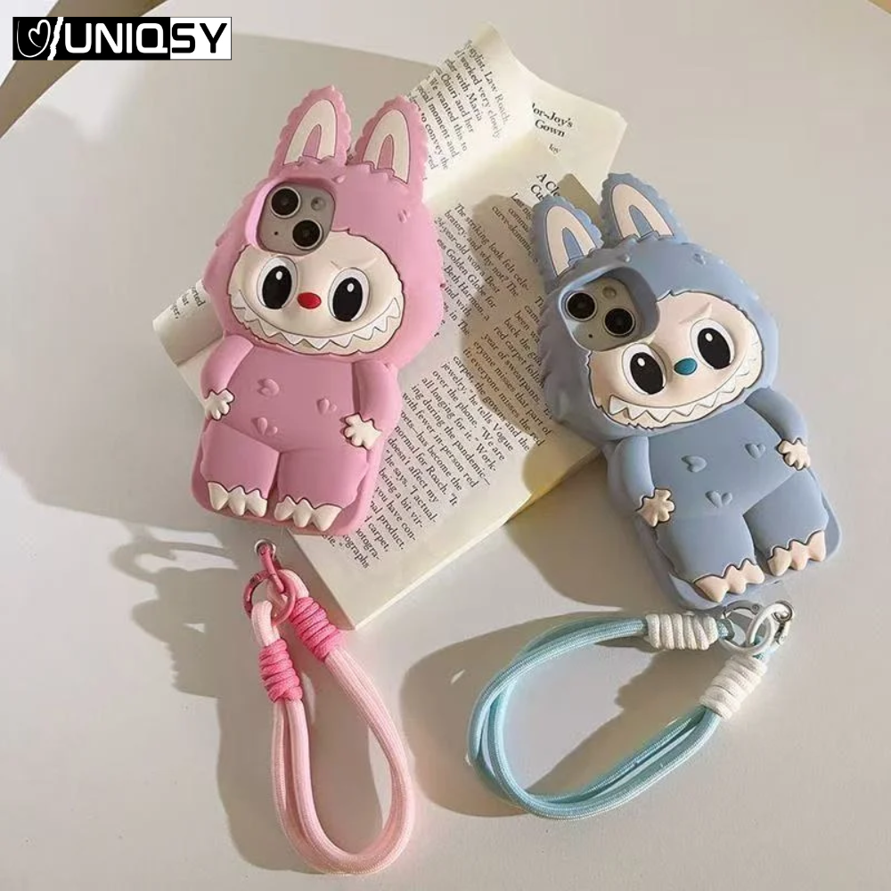 Labubu Soft Silicone Case For iPhone With Lanyard & Holder