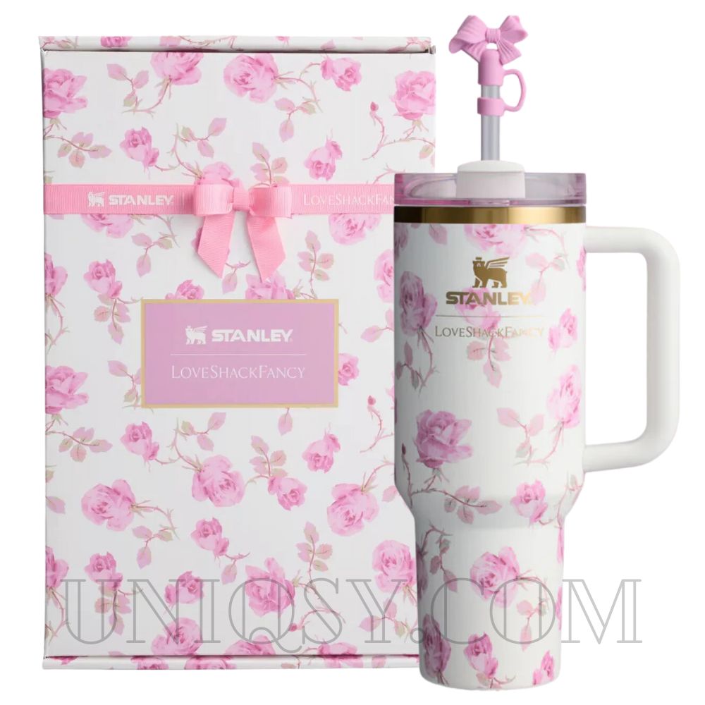 Stanley X LoveShackFancy Ribbon Rosa Tumbler with Gift Box – Elegant Stanley Mug, Cup & Quencher for Hot & Cold Drinks