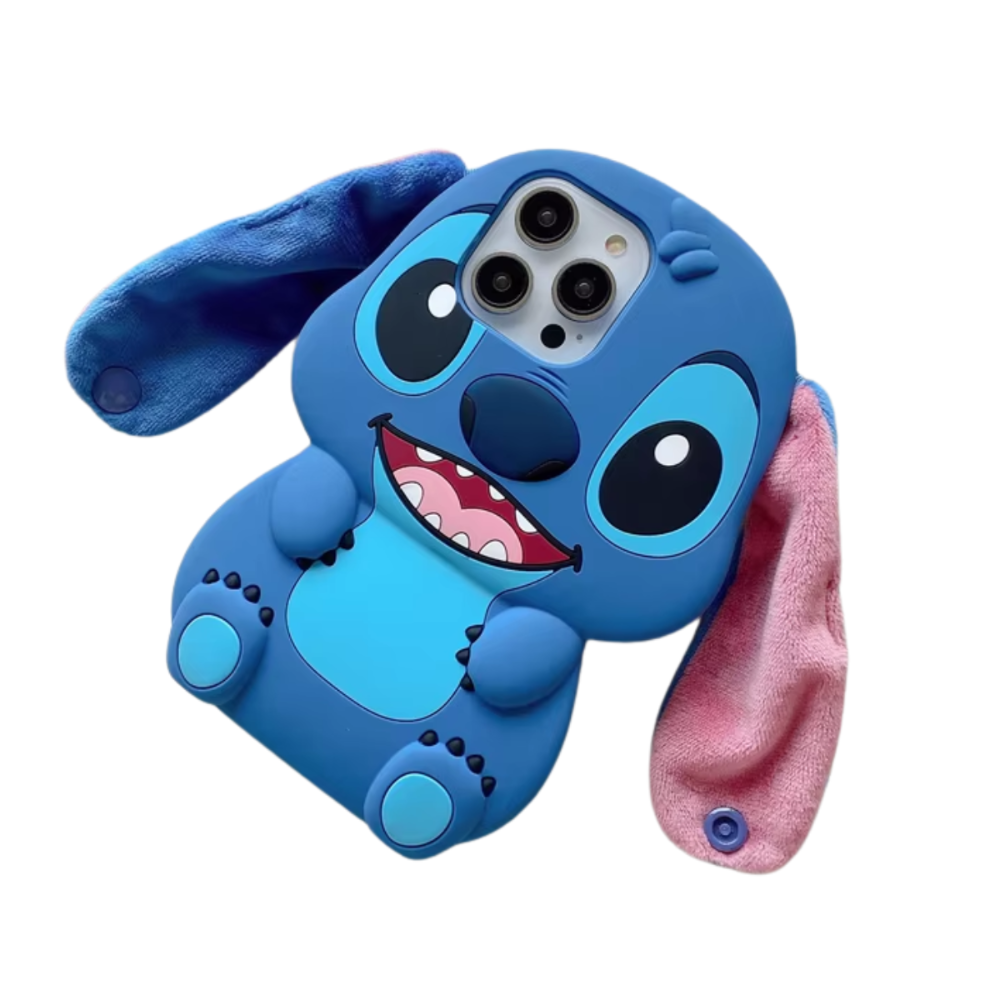Cute 3D Cartoon Stitch iPhone Case – Soft Plush Ears, Shockproof & Fun Design