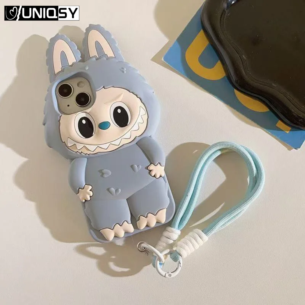 Labubu Soft Silicone Case For iPhone With Lanyard & Holder