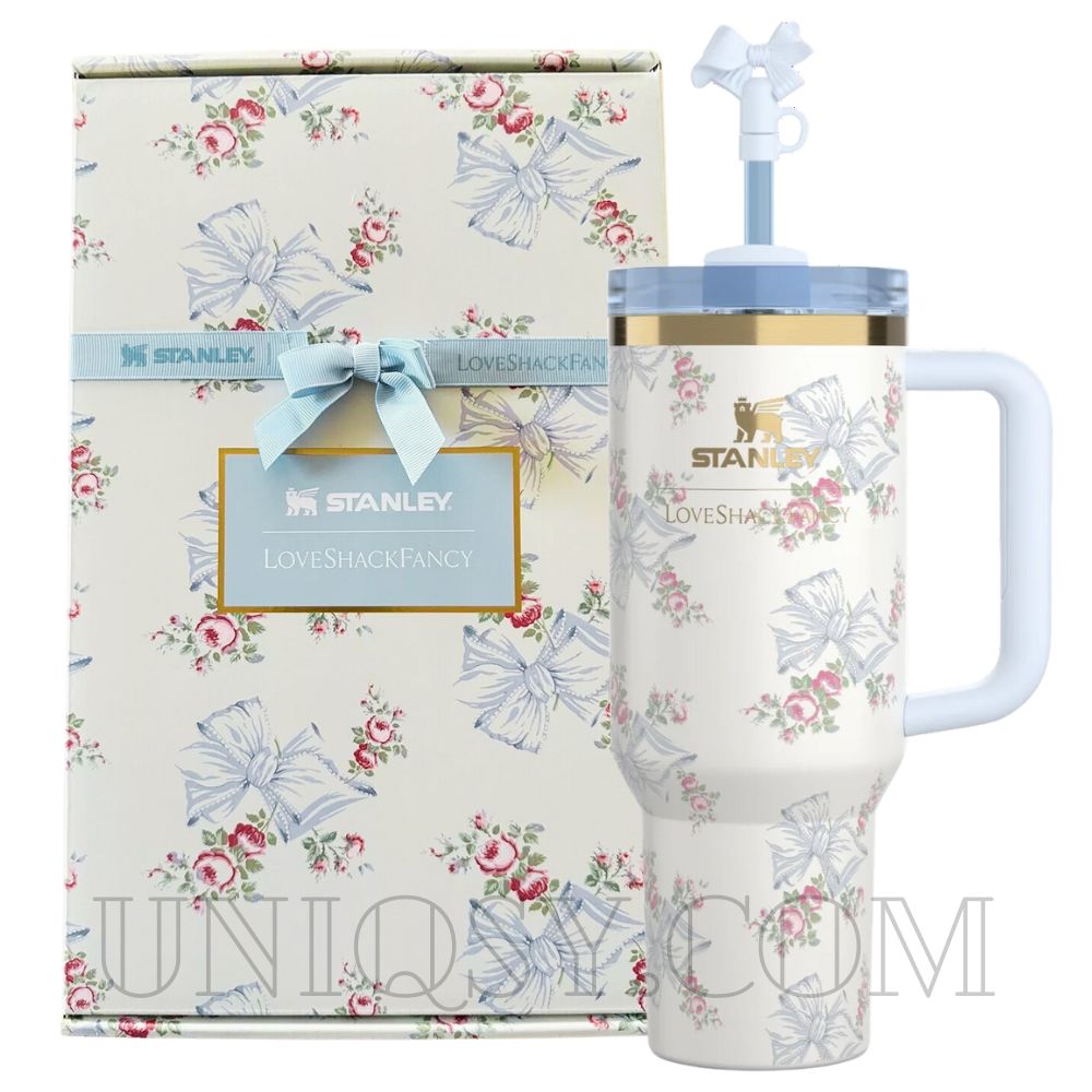 Stanley X LoveShackFancy Rosa Beaux Blue Tumbler with Gift Box – Limited Edition Stanley Mug, Cup & Quencher