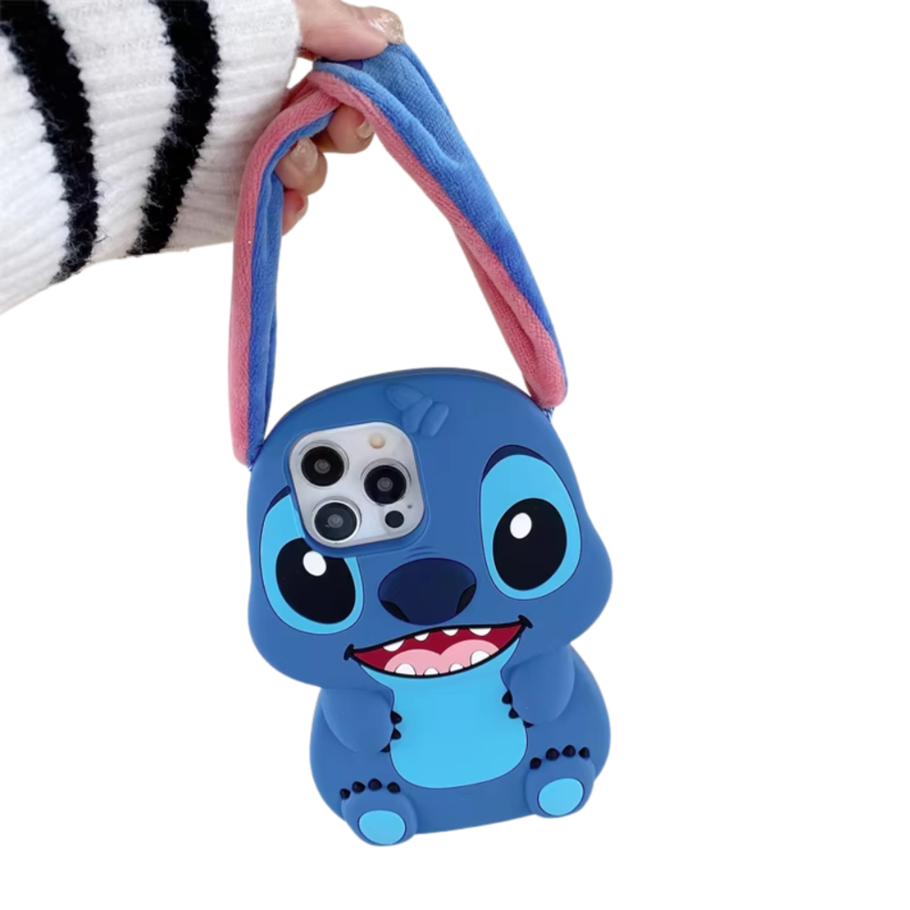 Cute 3D Cartoon Stitch iPhone Case – Soft Plush Ears, Shockproof & Fun Design