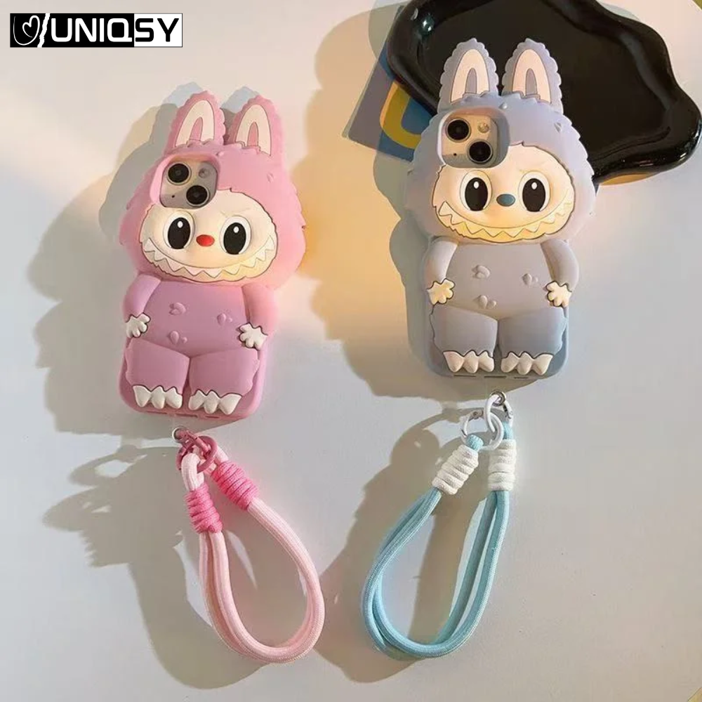 Labubu Soft Silicone Case For iPhone With Lanyard & Holder