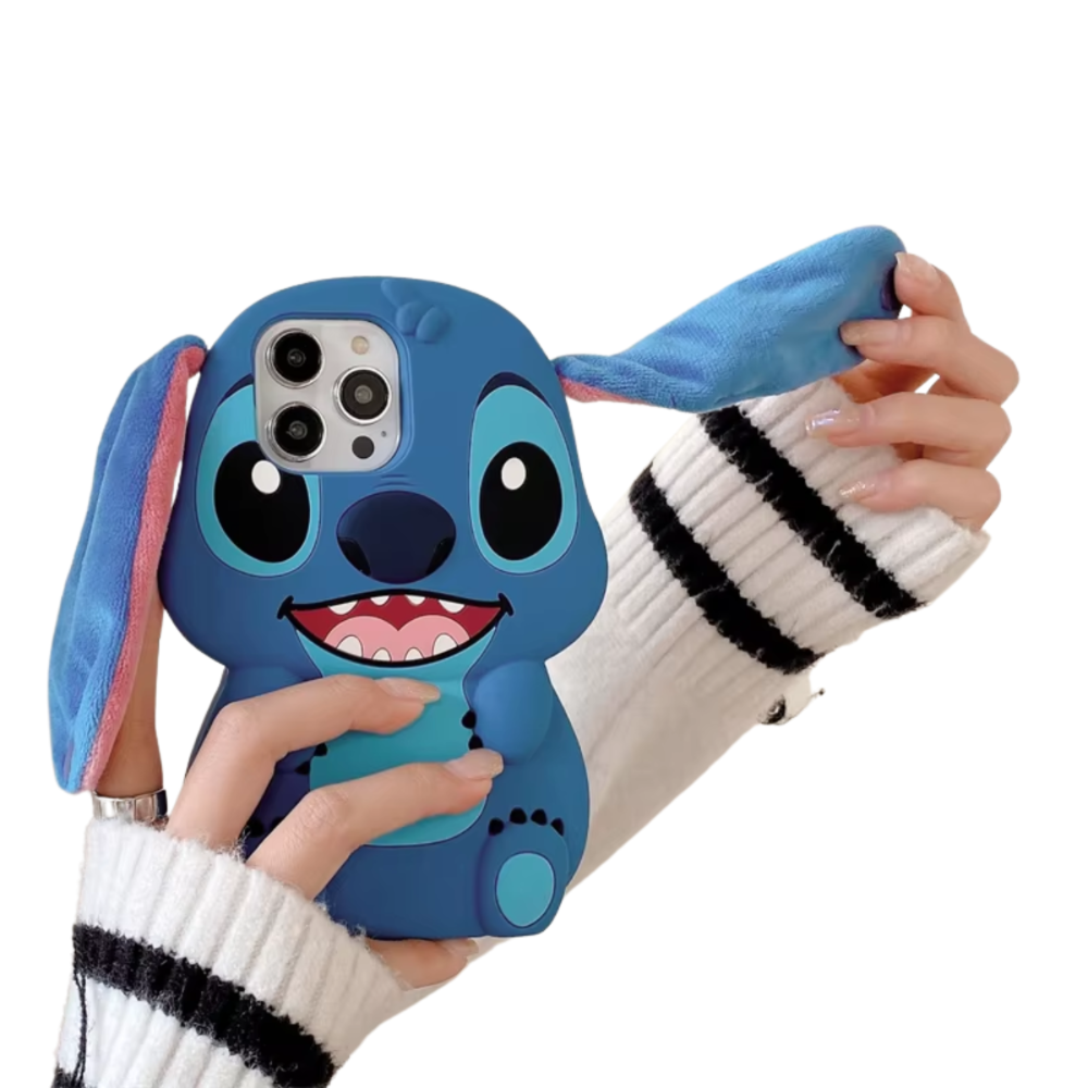 Cute 3D Cartoon Stitch iPhone Case – Soft Plush Ears, Shockproof & Fun Design