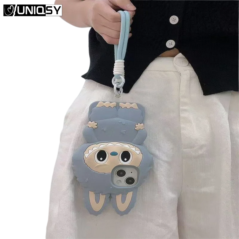 Labubu Soft Silicone Case For iPhone With Lanyard & Holder