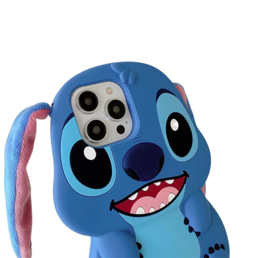 Cute 3D Cartoon Stitch iPhone Case – Soft Plush Ears, Shockproof & Fun Design