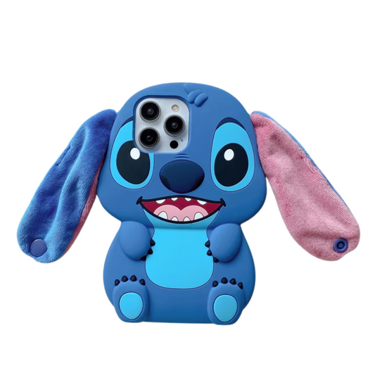 Cute 3D Cartoon Stitch iPhone Case – Soft Plush Ears, Shockproof & Fun Design
