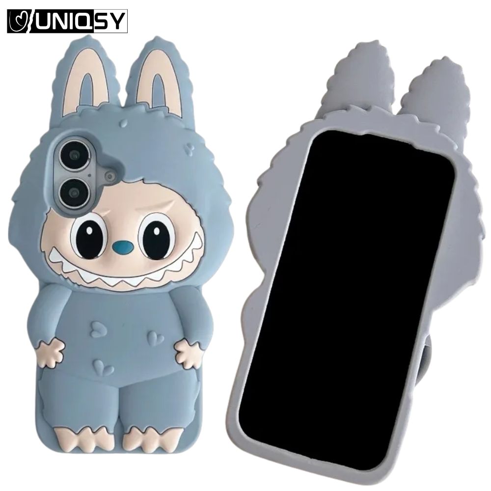 Labubu Gray iPhone case – 3D character design, protective silicone