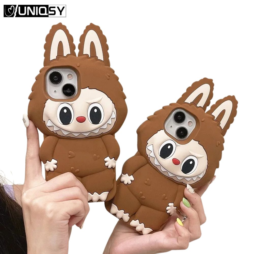 Labubu 3D brown silicone iPhone case – soft shockproof cover