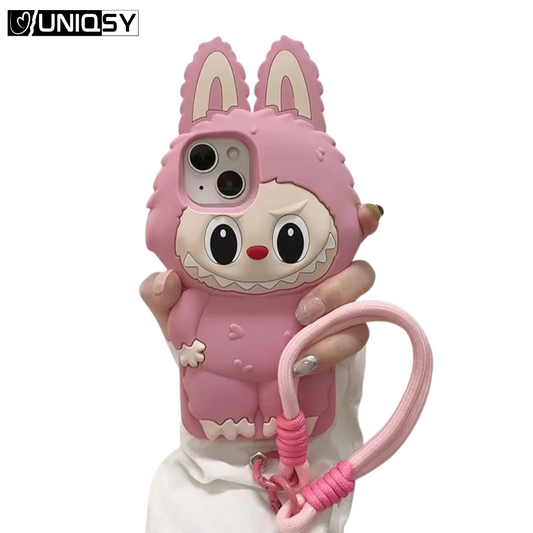 Labubu Soft Silicone Case For iPhone With Lanyard & Holder