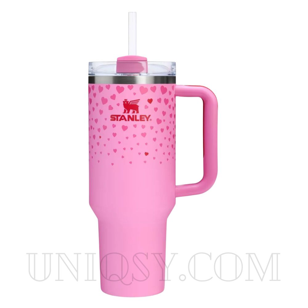 Stanley 40 OZ Tumbler Target Pink – Limited Edition Valentine's Day Stanley Mug, Cup & Quencher with Hearts Design