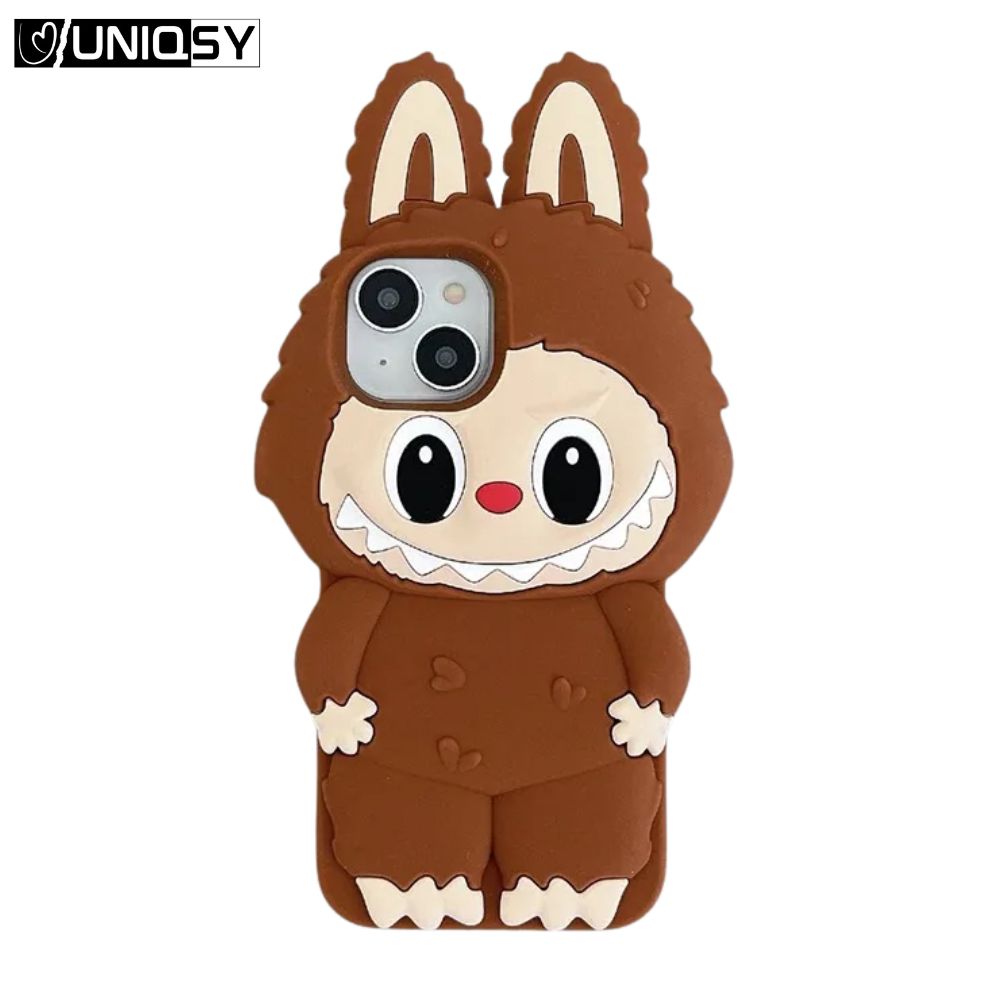 Labubu brown iPhone case – soft silicone, 3D shockproof cover