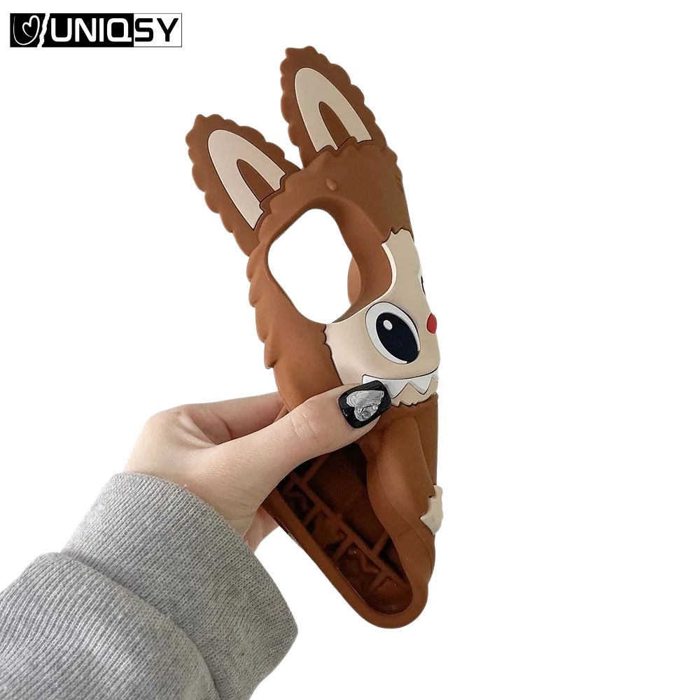 Brown Labubu 3D iPhone case – stylish and durable silicone