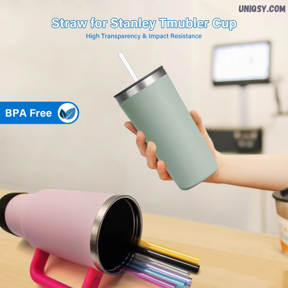 6 pcs Straws 10 mm with cleaning brush  for stanley quencher multicolor