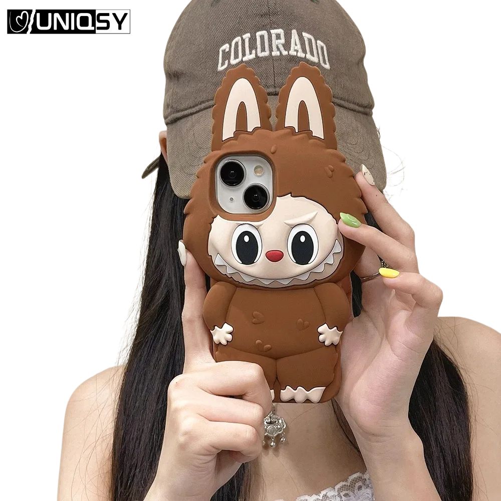 Brown Labubu silicone case for iPhone – 3D character design