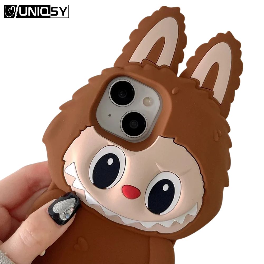 Brown Labubu 3D iPhone case – stylish protective silicone