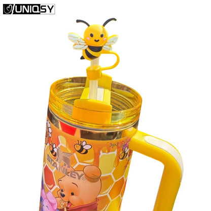 Stanley Yellow Bee Bear tumbler with matching gift box and insulated design.