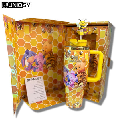 40 OZ Stanley Yellow Bee Bear cup featuring cute bear and bee artwork with gift packaging.