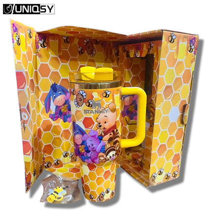 Yellow Bee Bear Stanley tumbler set including premium gift box for special occasions.