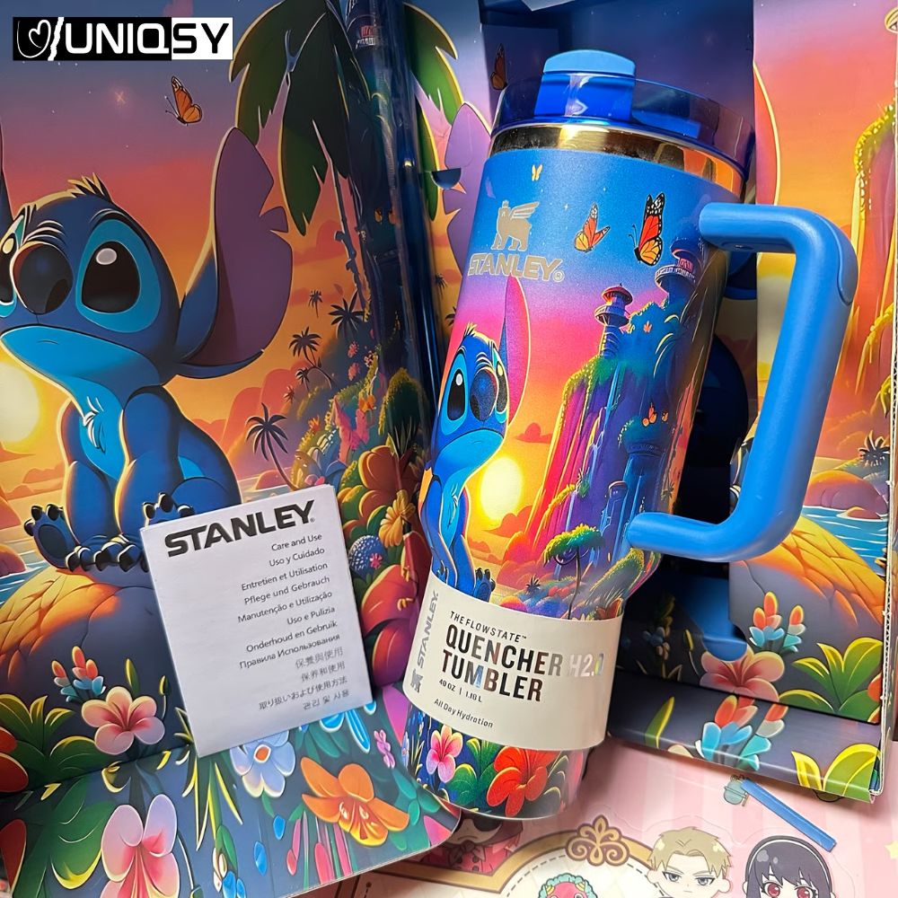 Stanley Stitch Sapphire Blue Tumbler placed on a desk with sunlight background – perfect for everyday sipping.